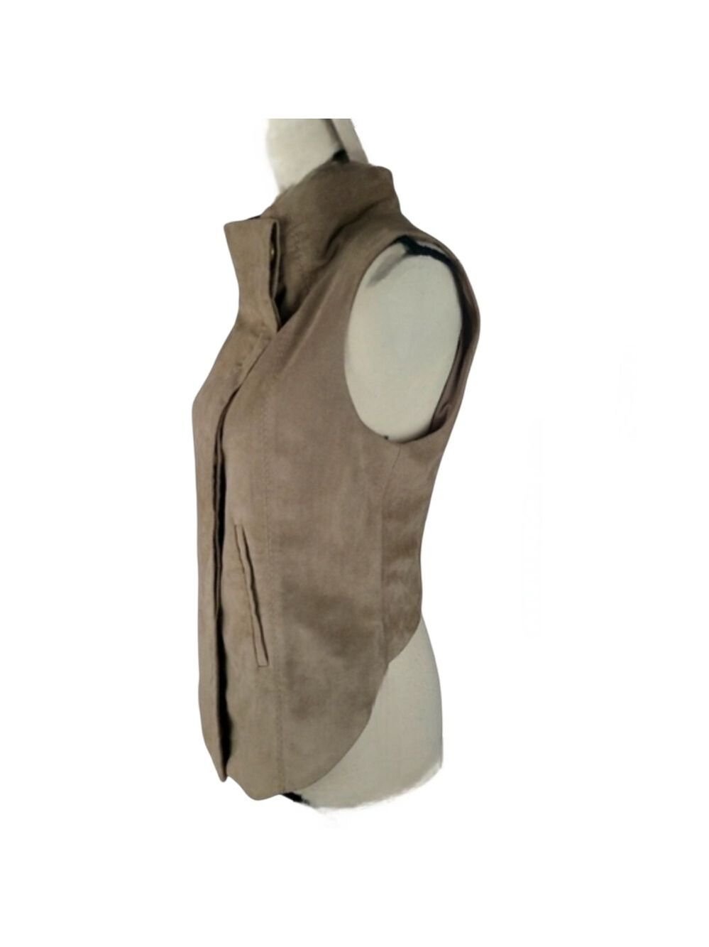 BCBG MaxAzria Sima Khaki Faux Suede Vest | Size Small - Picture 7 of 9